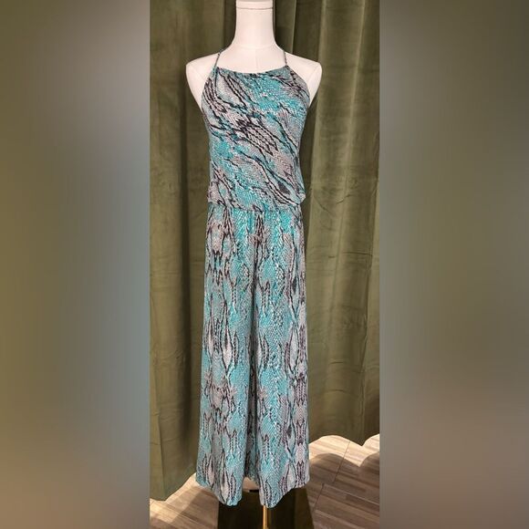 VIX Paula Hermanny 100% silk Stylish  teal Snake Print Jumpsuit, XS - Picture 1 of 9